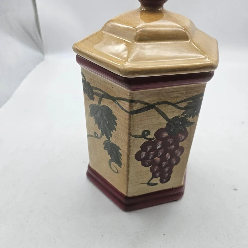 Nonni's Ceramic Cookie Jar w/Lid 10 Inch Hexagon Burgundy Grape Design